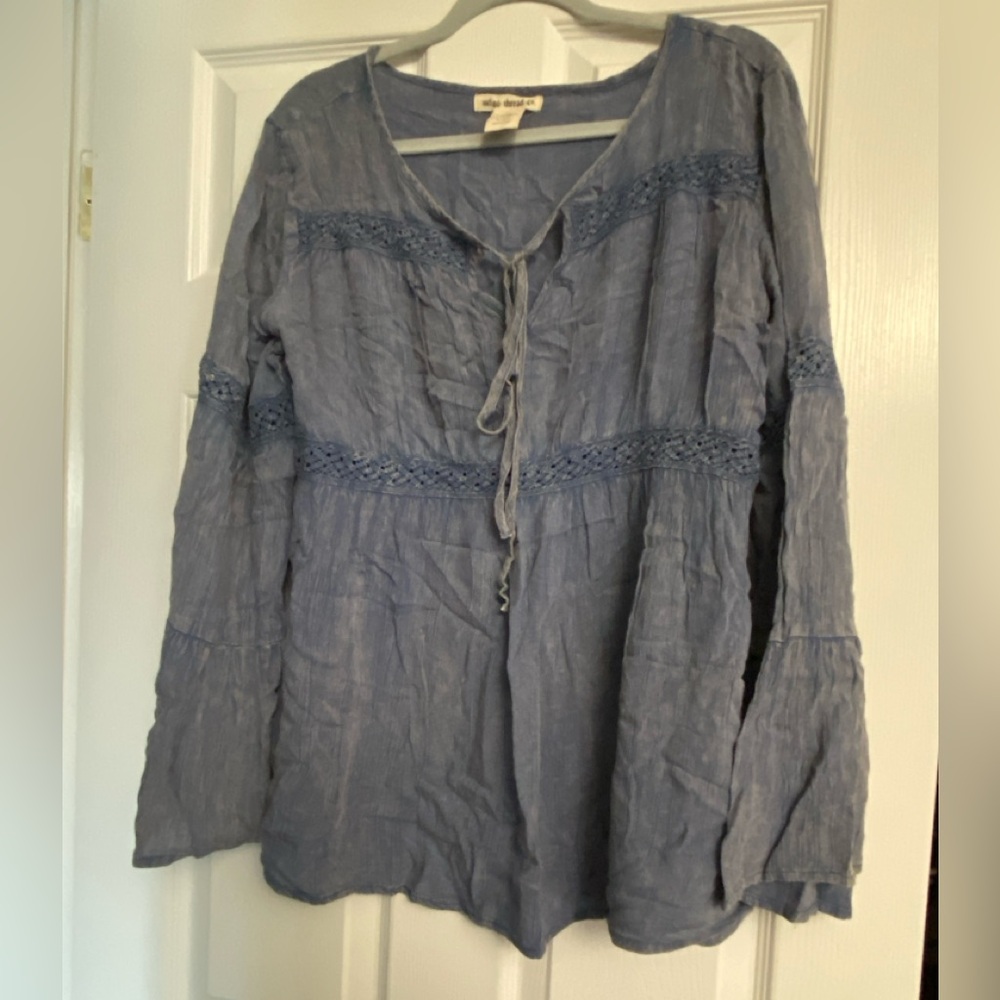 👡💓👀Denim color bell sleeve bohemian top